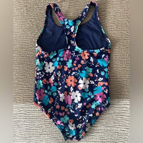 EUC Speedo Kids Navy and Floral Print One Piece Swimsuit Bathing suit swim sz10 - Picture 5 of 8